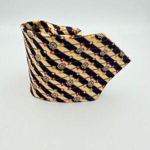 Daniel Ellissa Mens Silk Necktie Navy Blue Cream Geometric Stripe Medallion Tie